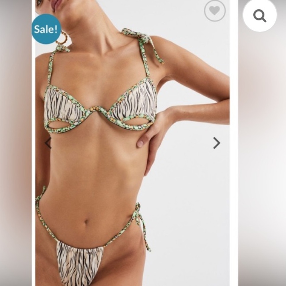 For Love and Lemons Ivory Tiger Print Underwire Cut-Out Bikini Set XS/S
